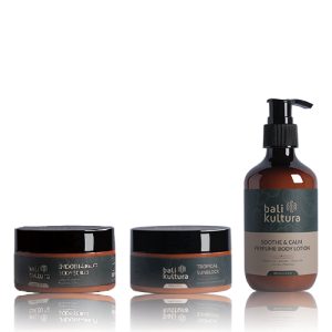 [PACKAGE] 3 Pcs Bodycare set Bali Kultura Soothe & Calm Body Lotion + Tropical Sunblock + Smooth & Relax  Body Scrub